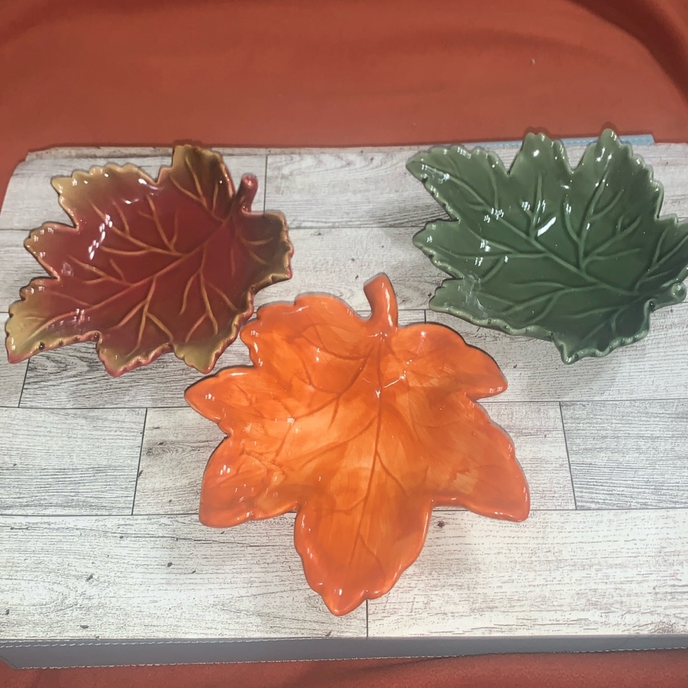 Set of 3 Fall leaf Trinket / Candy Dishes 6 inches each